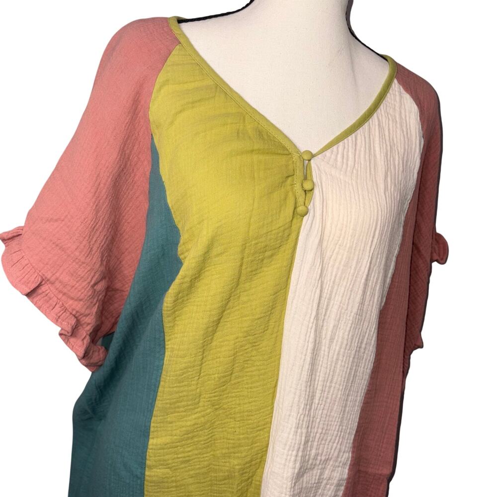 NWT Umgee Cotton Gauze Colorblock Peach Mint Coastal Boho Dress